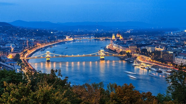 Budapest high vantage point night view of the city by pixabay user Vined